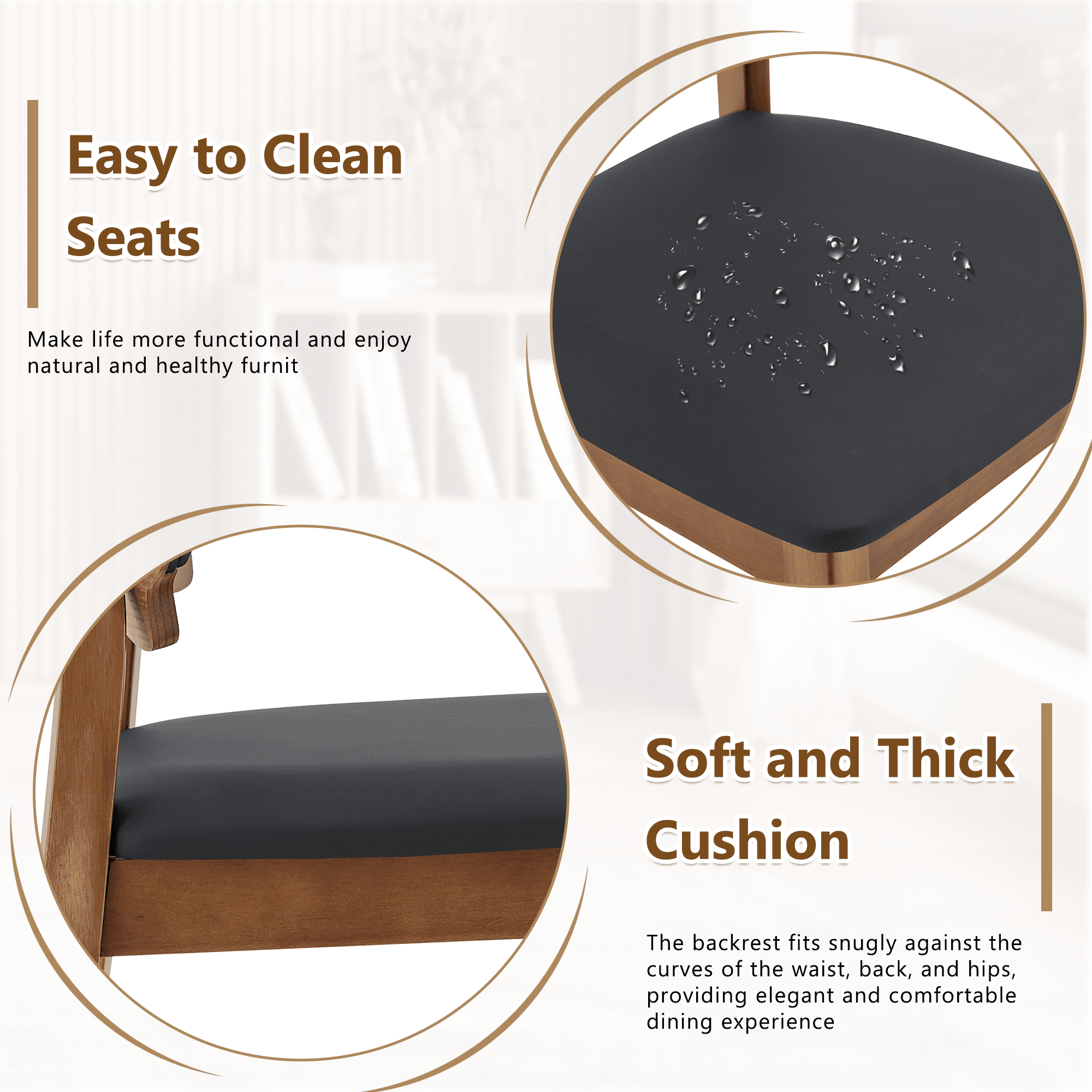 Leumius Dining Chairs Set of 2, Black PU Soft Packaging on the Backrest and Seat Cushion, Hollowed Out Backrests for Kitchen Dining Room