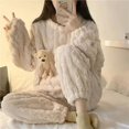 thumbnail image 3 of Pijamas de franela de otoño e invierno para mujer, manga larga, grueso, cálido, polar coral, conjunto de ropa para el hogar con forma de oso de galleta, 3 of 4