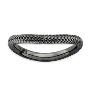 2.25mm 925 Sterling Silver Textured Patterned Ruthenium plating Stackable Polished Black Plate Wave Ring Size 6 Stackabl