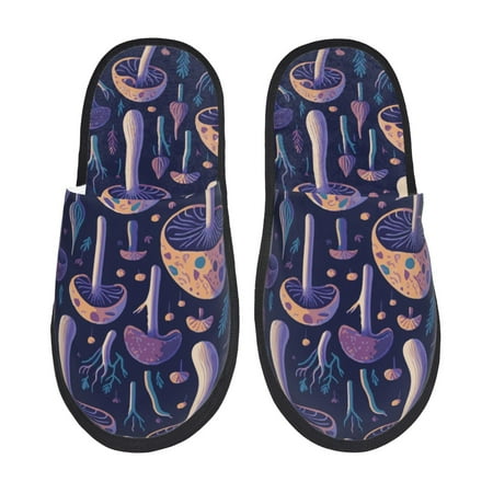 Balery Floral Hippie Mushrooms Slient Indoor Furry Fleece Comfort House Shoes Soft Non-Slip Home Shoes Cotton slippers House Slippers-- Large