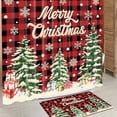 thumbnail image 6 of 4 Pcs Christmas Shower Curtain Set: Red Buffalo Plaid, non-slip rugs, toilet lid cover, 12 hooks. Xmas tree design for winter decor. Home Decor, Kitchen, & Other., 6 of 7