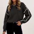 thumbnail image 6 of Ladies' Color Blocking Loose Casual Round Neck Knitted Sweater Long Sleeved Sweater Top for Fall Winter Statement Looks,Black,L, 6 of 6