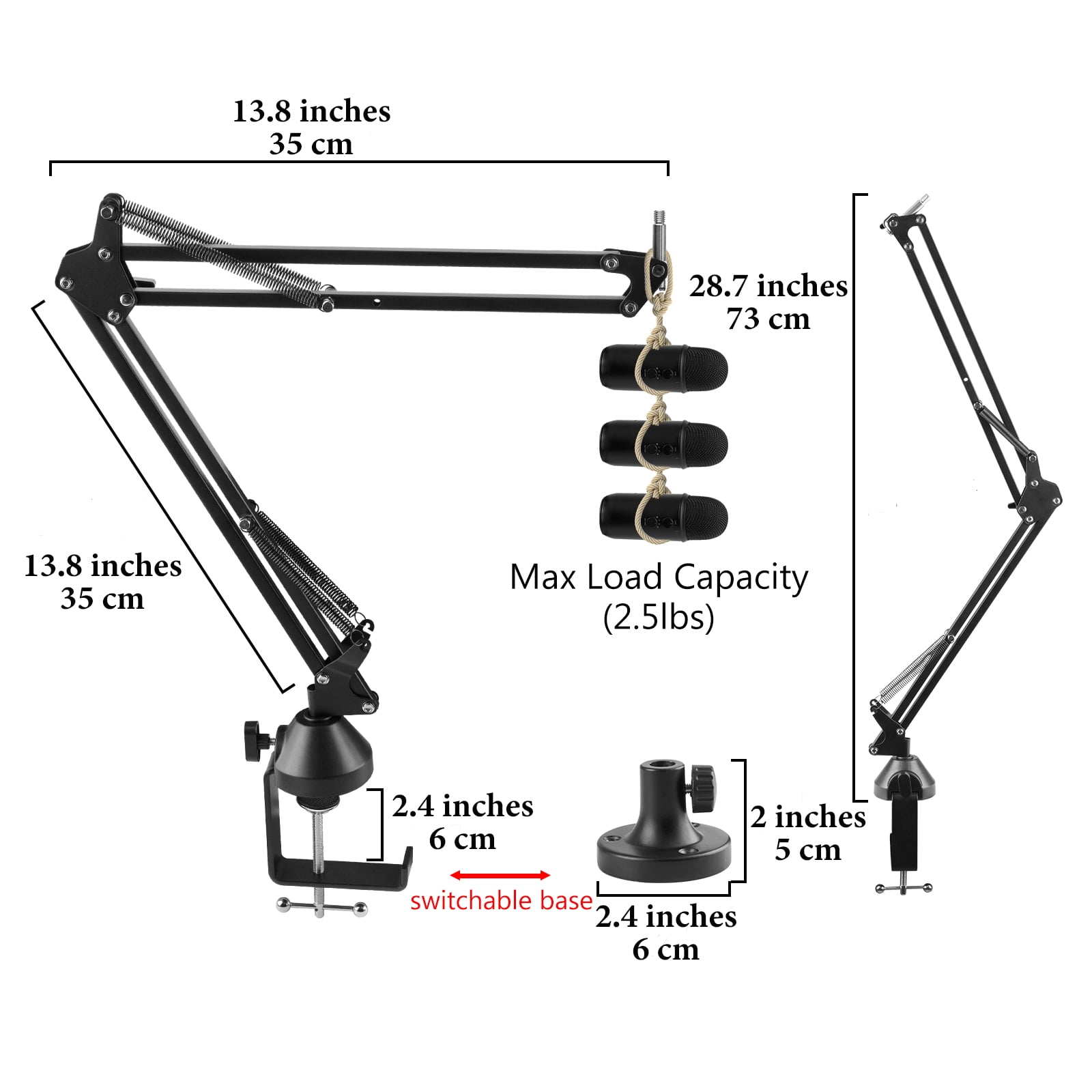 Geekria for Creators Microphone Arm Compatible with Blue Yeti, Yeti X, Yeti Pro, Snowball ICE, G Yeti GX, Mic Boom Arm with Table Flange Mount Adapter, Suspension Stand, Desk Mount Holder