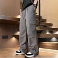 thumbnail image 5 of Men's Wide-Leg Cargo Pants - Drawstring Waist & Adjustable Cuffs for Streetwear & Casual Outfits Dark Gray 2XL, 5 of 5