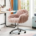 thumbnail image 4 of Modern Vanity Chair, Pink Faux Fur Desk Chair, Cute Fluffy Upholstered Vanity Chair, Height Adjustable Office Chair, Home Swivel Accent Chair with Wheels, for Living Room, Bedroom, 4 of 5