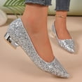 thumbnail image 2 of HEWUQI Women's Pumps Point Closed Toe Lightweight Chunky Low Block Heels Comfortable Work Glitter Wedding Dress Shoes Silver Size 6.5, 2 of 5