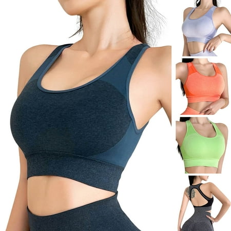 

harmtty Sports Bra Push Up Breathable Comfortable Elastic Intimacy Support Breast U Neck Wide Shoulder Strap Sports Vest Bra Daily Wear Clothes Light Blue