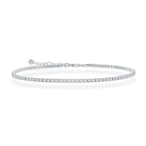 925 Sterling Silver Italian Rhodium Plated/14k Gold Plated 2mm Cubic Zirconia Tennis 9 Anklet Bracelet Jewelry for Women or Teens