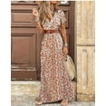 thumbnail image 1 of Robe pour Femme, Robe une-Pièce à Manches Courtes à Col en V à Imprimé Floral pour Femmes Enceintes, Rouge/brun, 1 of 4