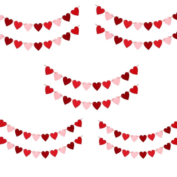 Luoshdecor 10Pcs Red and Pink Felt Heart Banner for Valentines Day,Heart DIY String Garland for Wedding Anniversary Birthday Party Decor