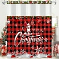 thumbnail image 4 of Mizhona Merry Christmas No Hooks Shower Curtains with Snap in Liner Xmas Snowman on Red and Black Plaid Hookless Fabric Bathroom Curtain，71"× 86", 4 of 8