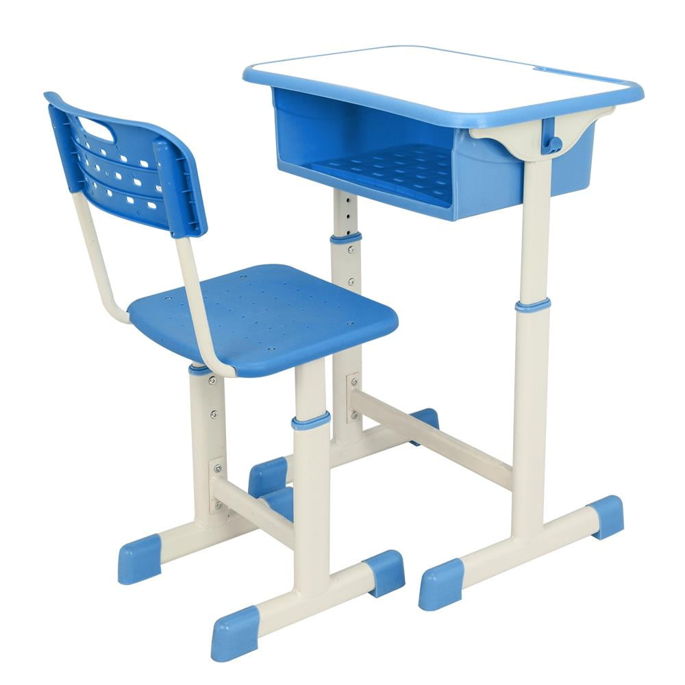 Height Adjustable Kids Children's Study Desk and Chair Set Child Table Blue 
