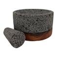 thumbnail image 2 of Molcajete de piedra volcánica Wood Planks MX con base alta de parota, 2 of 4
