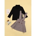 thumbnail image 3 of Kiapeise Toddler Baby Girl 2Pcs Overall Skirt Set Kids Turtleneck Ribbed Shirt Top+Suspender Skirt Dress Fall Winter Outfit, 3 of 9