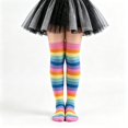 thumbnail image 2 of Whouriu Girls Rainbow Striped Over The Knee Socks Soft Polyester Stretchy Casual Dress Socks, 2 of 4