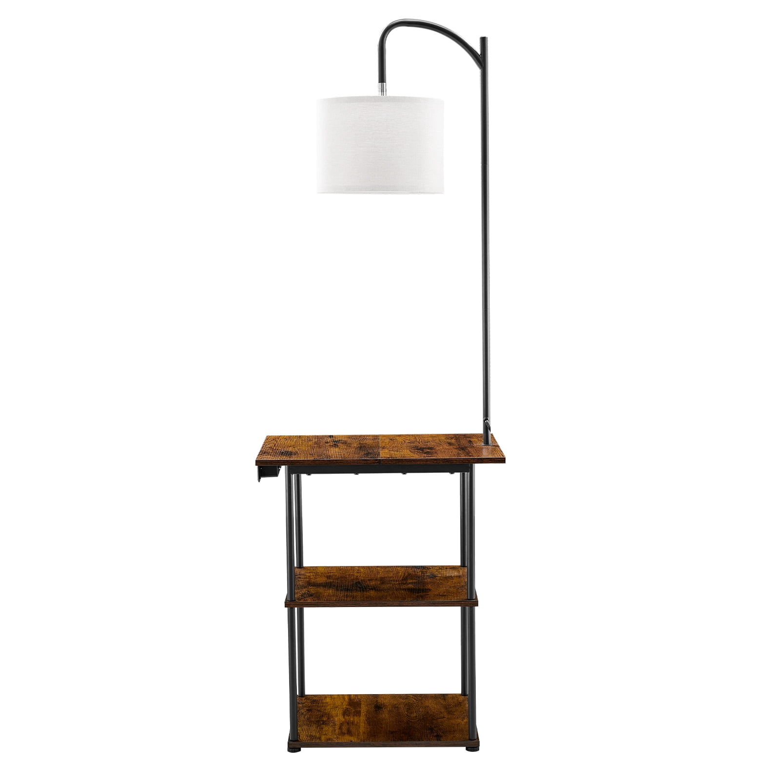 Floor Lamp with Table, Narrow 3-Tier End Table with Open Shelves & 3 Color Temperature Lighting, Side Nightstand Bedside Desk with USB & Type C & AC Charging Port for Living Room, Bedroom, Dorm