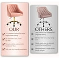 thumbnail image 6 of Velvet Home Office Desk Chair, Vanity Chair with Wheels Pretty Fancy Gold 360°Swivel Height Adjustable Office Chairs for Girls Home Offices, Bedrooms, Living Room (Pink), 6 of 9