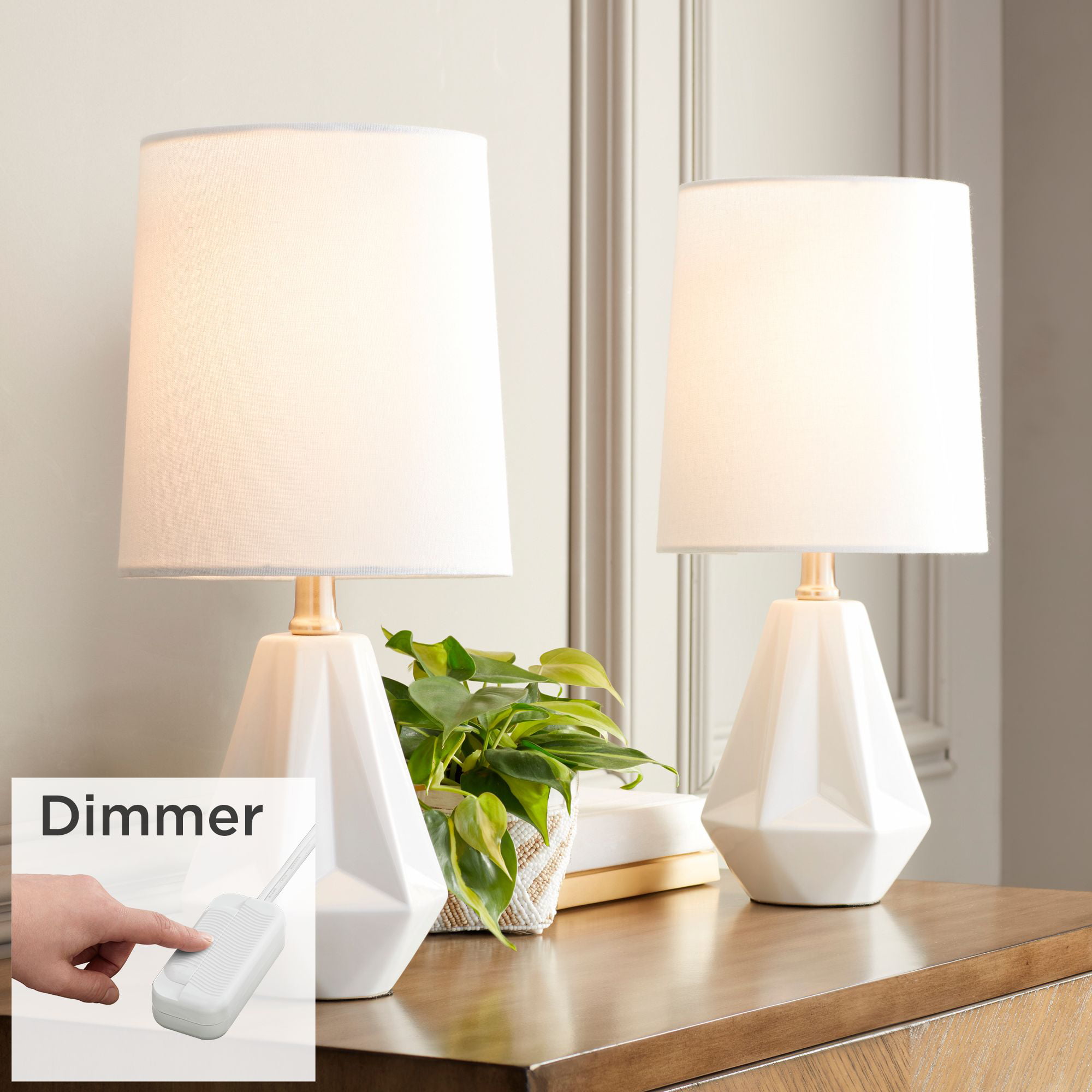 Patriottisch buffet titel 360 Lighting Modern Accent Table Lamps 17 1/2" High Set of 2 with Table Top  Dimmers White Metal Fabric Drum Shade for Bedroom - Walmart.com