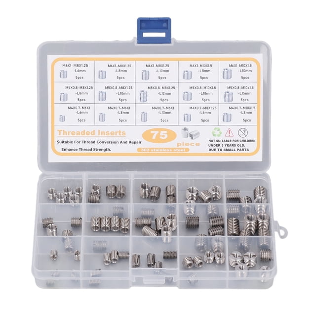 Ensemble d'Inserts Filetés, 75 Pcs Kit d'Inserts Filetés en Acier Inoxydable Écrous Filetés Fonctionnalité Intelligente