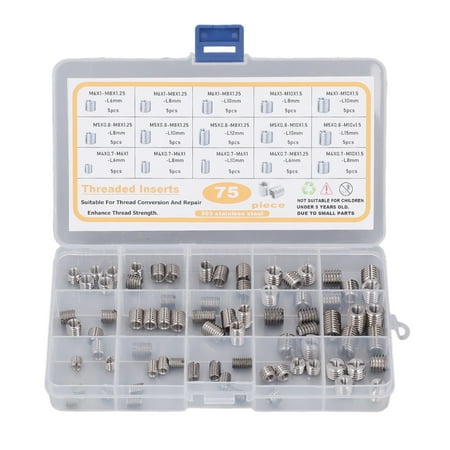 

75Pcs Stainless Steel Threaded Inserts Nuts Assortment Tool Kit for Thread Repair