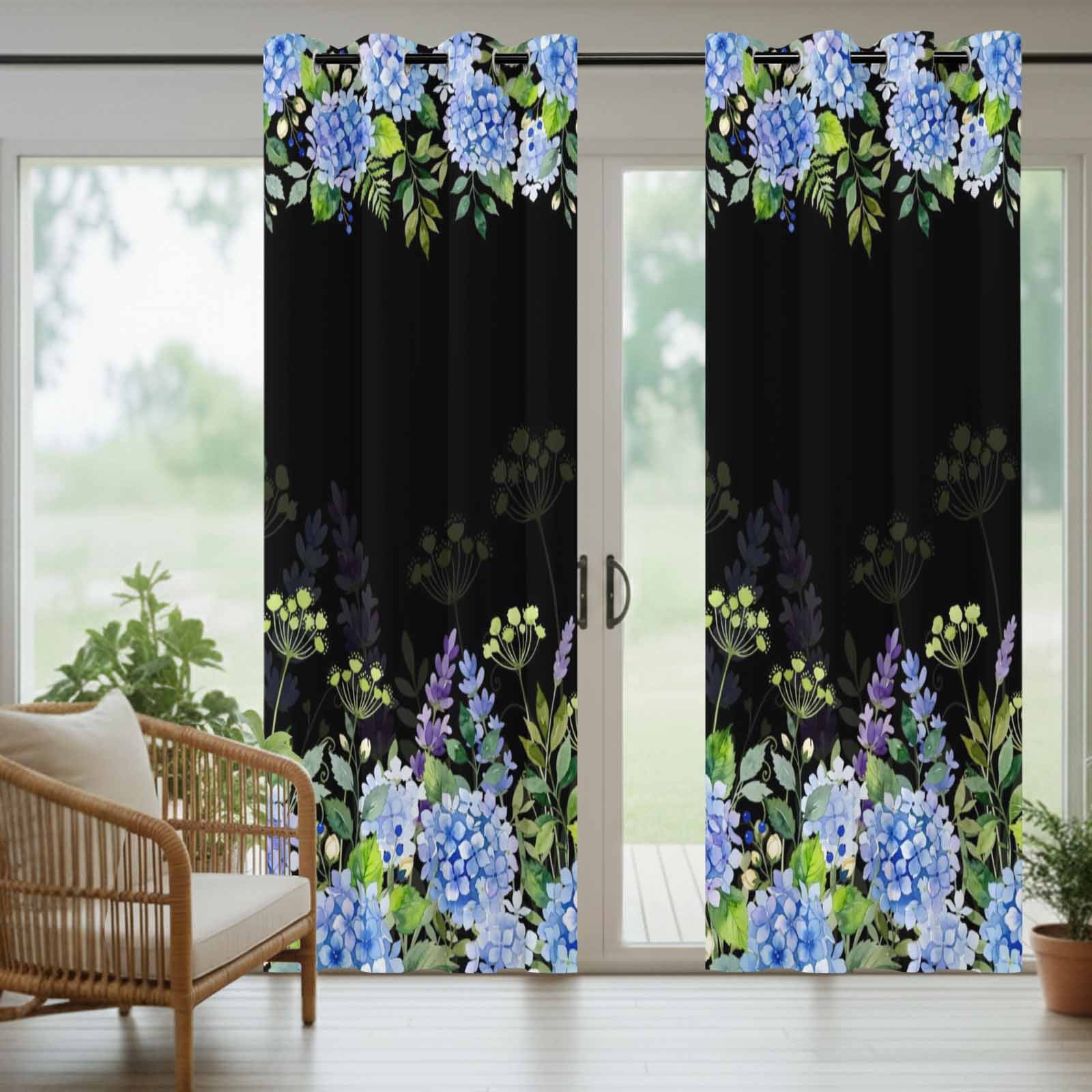 Blue Hydrangea Floral Outdoor Curtains for Patio, Wildflower Garden Botanical Sunshade Privacy Drapes Grommet Waterproof Outside Curtains for Porch/Cabana/Balcony 54"x 108", 1 Panel