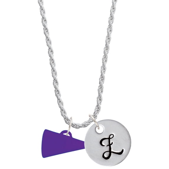 Delight Jewelry Acrylic 3/4" Purple Megaphone Silvertone Script Initial Disc - Z - Charm Necklace, 20"+3"