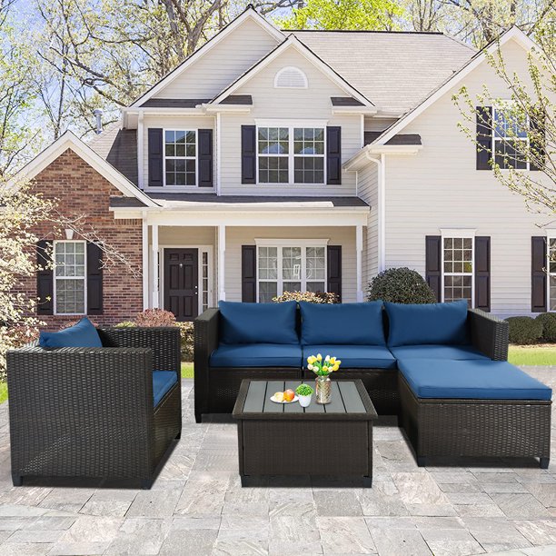 5 Piece Outdoor Sectional Sofa Set, Patio Furniture Set with 3Seater
