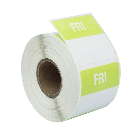 FRIDAY (Day of the Week) Labels, Green/White, 500 labels per roll, 1-9/16" x 1-9/16" or 40mmx40mm, 1 Roll