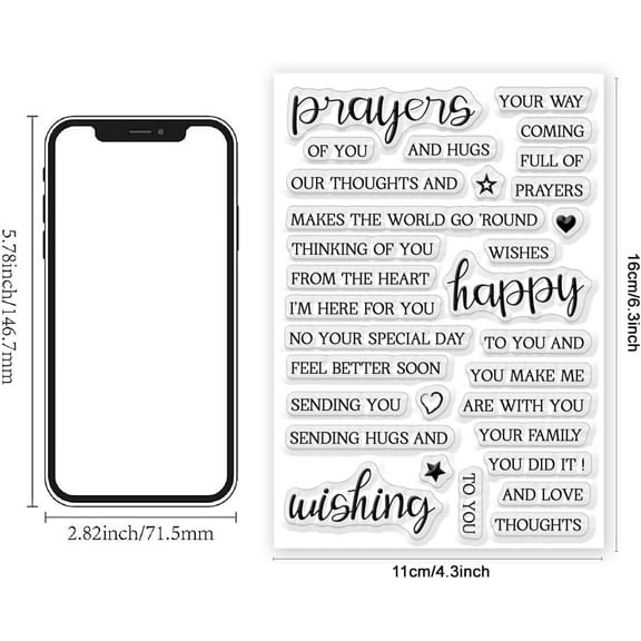 WEBEEDY Wishing Words Clear Stamps 6.3x4.3 Happy Love Rubber Stamps Sentiments Silicone Stamp Heart Star Transparent Stamps for Holiday Card Making DIY Scrapbooking Journal Decor