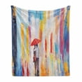 thumbnail image 1 of Urban Soft Flannel Fleece Throw Blanket, Silhouette of a Love Couple in Street Rainy Day Romance in Urban City Life Design, Cozy Plush for Indoor and Outdoor Use, 50" x 70", Multicolor, by Ambesonne, 1 of 6