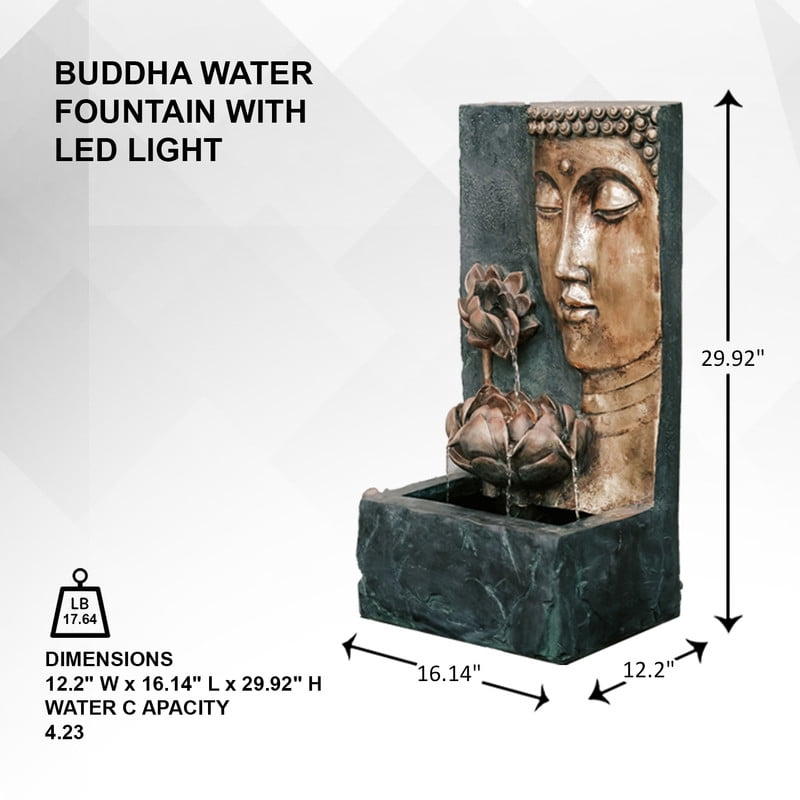 XBrand 30" Buddha Water Fountain Indoor Outdoor w LED Light