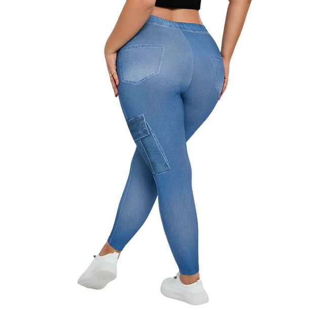 Bellella Women Look Print Jeggings Butt Lifting Fake Jeans Tummy Control  Denim Leggings Comfy High Waist Bottoms Ladies Pencil Pants Navy Blue XS
