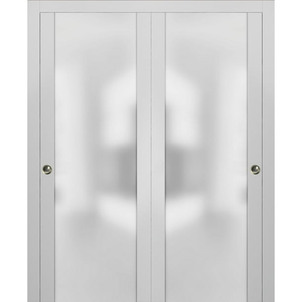 Sliding Closet Frosted Glass Bypass Doors 60 X 84 Inches With Hardware Planum 4114 White Silk Sy Top Mount Rails Moldings Trims Set Modern Wood Solid Bedroom Wardrobe Com Sliding Closet Frosted Glass Bypass, 84 Inch Sliding Closet Doors