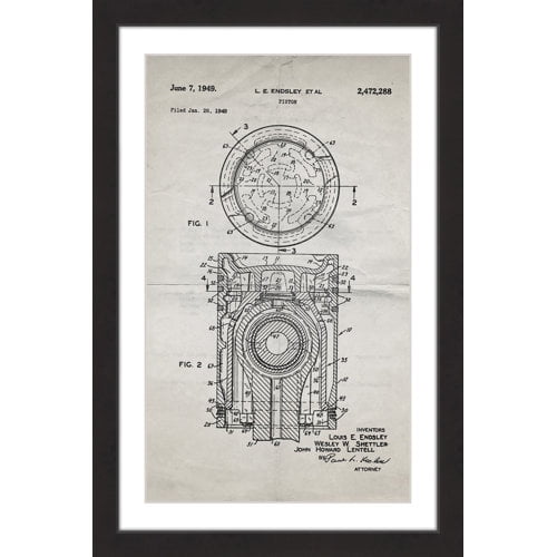 "Piston 1949 Old Paper" Framed Painting Art Print, 12" x 1.5"