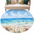 thumbnail image 2 of Summer Round Living Room Rugs 8 ft, Blue Beach Ocean Starfish Plank Shell Washable Large Area Rug with Non-Slip Sturdy Edge Binding Round Carpet for Dining Room Kitchen Office, 2 of 9