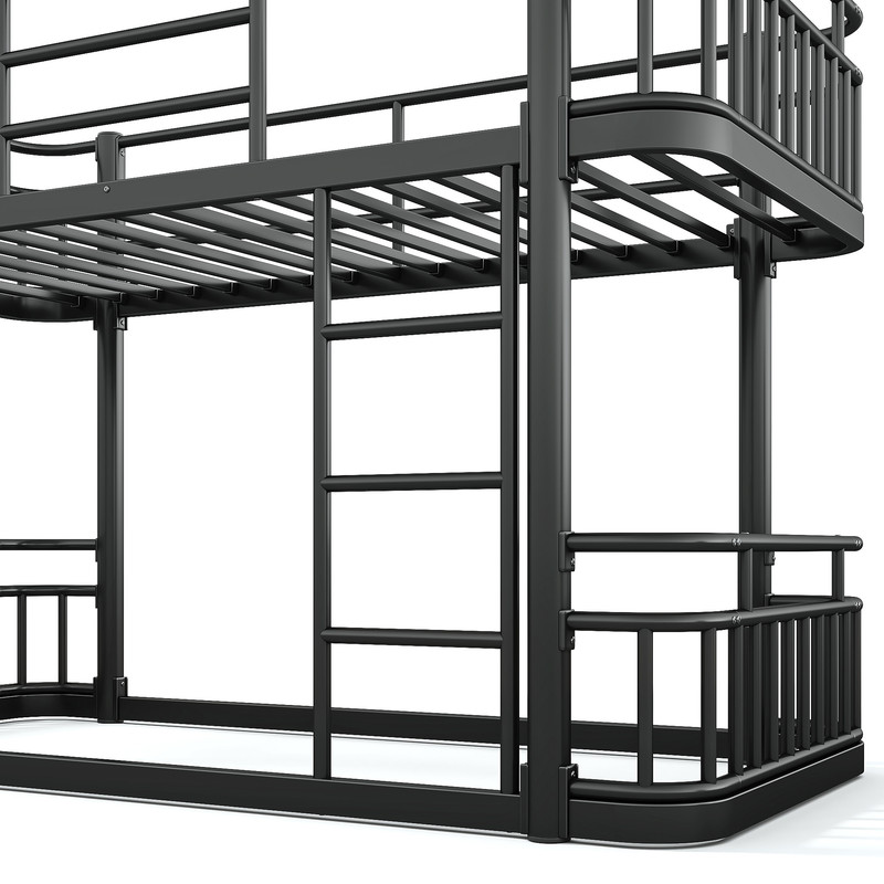 Twin XL over Twin XL Bunk Bed with Built-in Ladder & Safe Guardrails, Curved-Edge Sleek Metal Bed Frame with No Slat Floor Bed