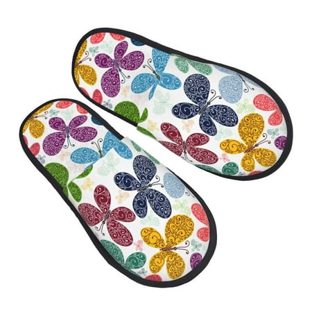 

Bingfone Colorful Butterflies House Slippers For Women Men With Soft Rubber Sole Slip On For Indoor/Outdoor-Medium