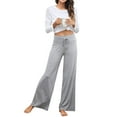 thumbnail image 4 of Xuanfei Women Solid Color High Waist Drawstring Wide Leg Yoga Pajama Lounge Pants, 4 of 4