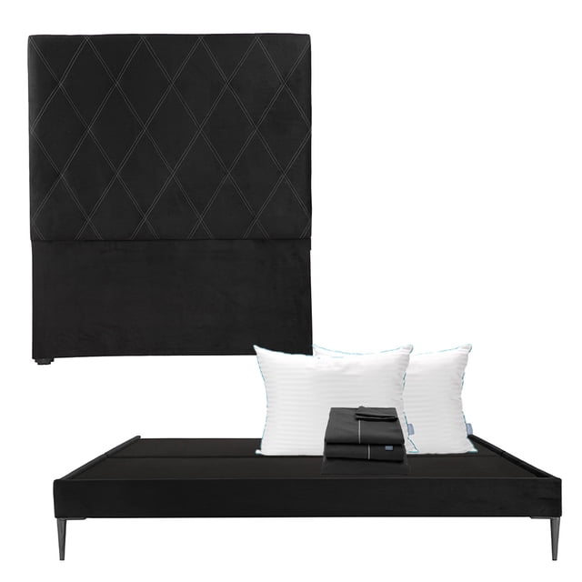 Box Base Cama Slim King Size+Cabecera Oporto Negro+Almohada Royal Twin+Sabanas Royal