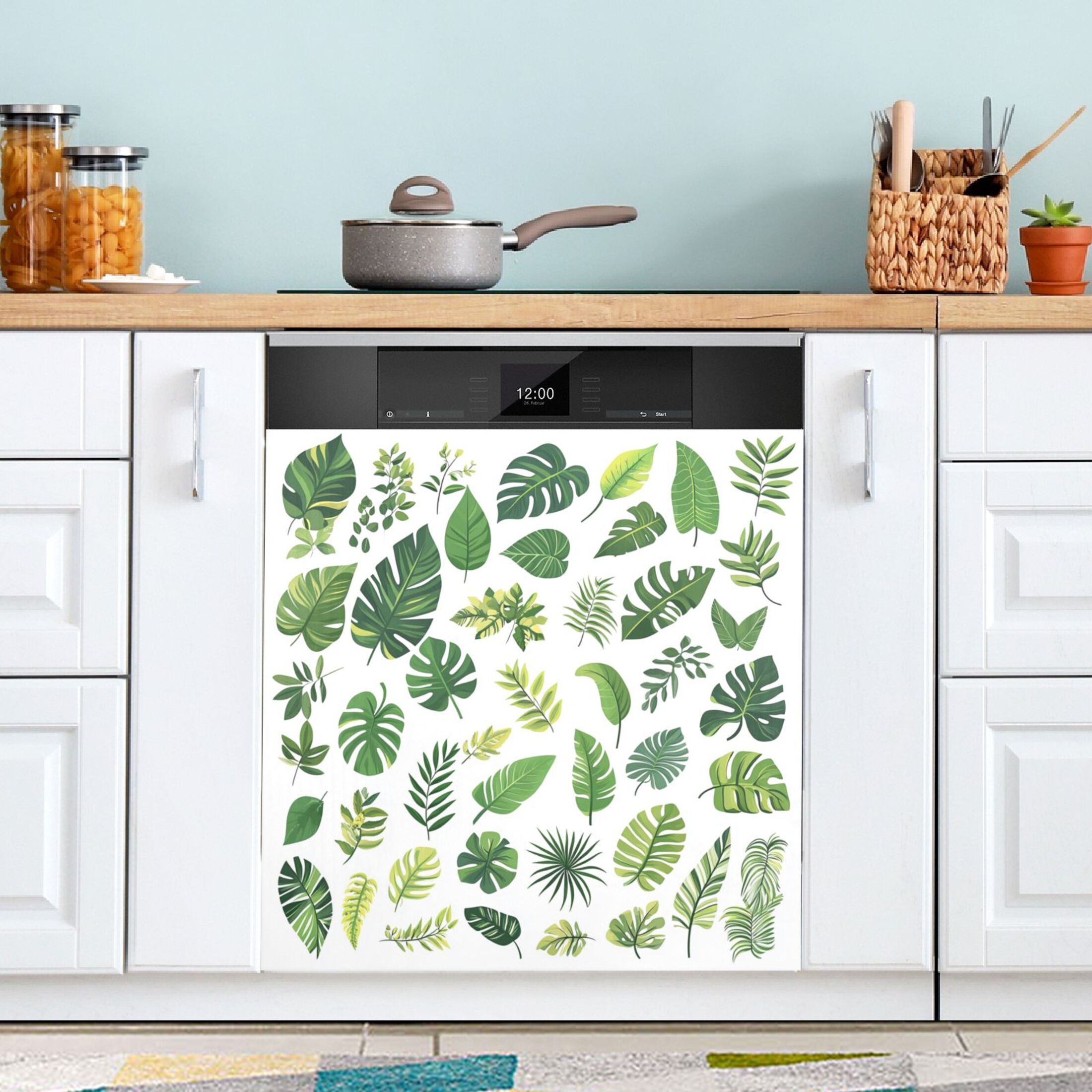 Dishwasher Magnetic Sticker 23x26 Inch Refrigerator Magnetic Sticker Washing Machine Magnetic Sticker Kitchen Panel Magnetic Sticker Home Decor Cartoon Tropical Leaf