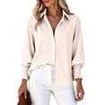 thumbnail image 2 of ClodeEU Women's Lapel Collar Button Down Striped Long Sleeve Shirt,Casual Loose Blouse ,Women's Plus L, 2 of 5