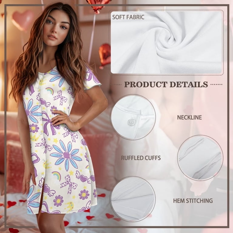 Yuyamidu Womens Nightgown Flower Daisy House Dress Vrew Neck Nightshirt  Oversized Sleepwear Knee-Length Ladies Nightdress - Walmart.com