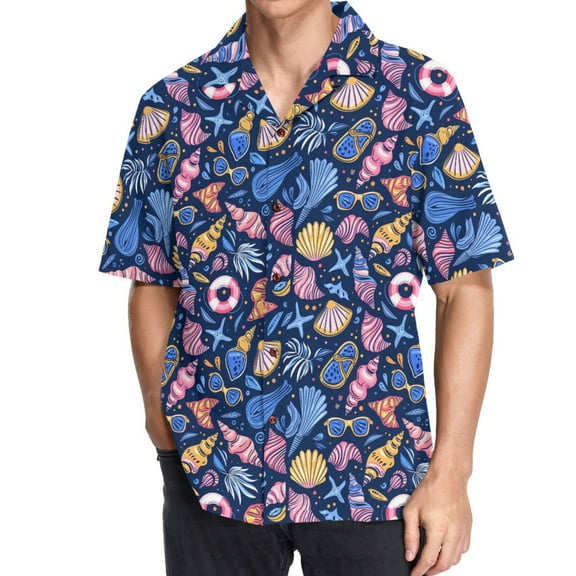 joogoo Men's Hawaiian Shirt Cute Conch Sea Shells Short Sleeve Casual Button Down Shirts M