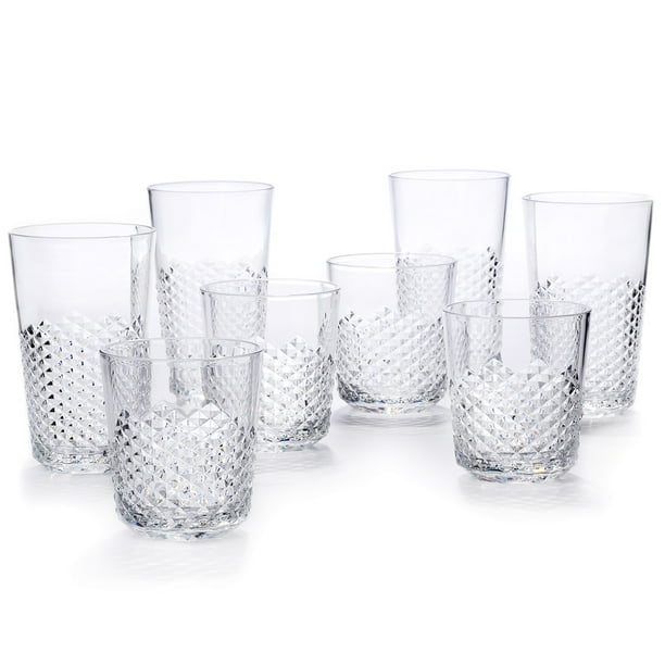 Cupture Diamond Plastic Tumblers, 24 oz / 14 oz, 8Pack (Clear