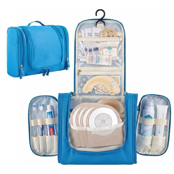 RUIFUU Home Hanging Ostomy Supply Organizer - Wall-Mounted Storage for Ileostomy and Toiletries,Blue