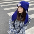 thumbnail image 3 of Gorro de ganchillo con orejas de conejo para mujer, gorro de punto largo, gorros cálidos de invierno, 3 of 4