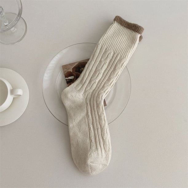 Xiao Hua Calcetines retro gruesos y cálidos, 3 pares de calcetines blancos de talla única en contraste para uso casual en casa, adecuados para uso diario y festivo.