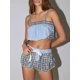 thumbnail image 2 of Lucakuins Conjunto de pijamas para mujer, 2 piezas, ropa de descanso, camisolas a cuadros, camisetas sin mangas recortadas y pantalones cortos con cordón, trajes de dormir Lucakuins moda, 2 of 8