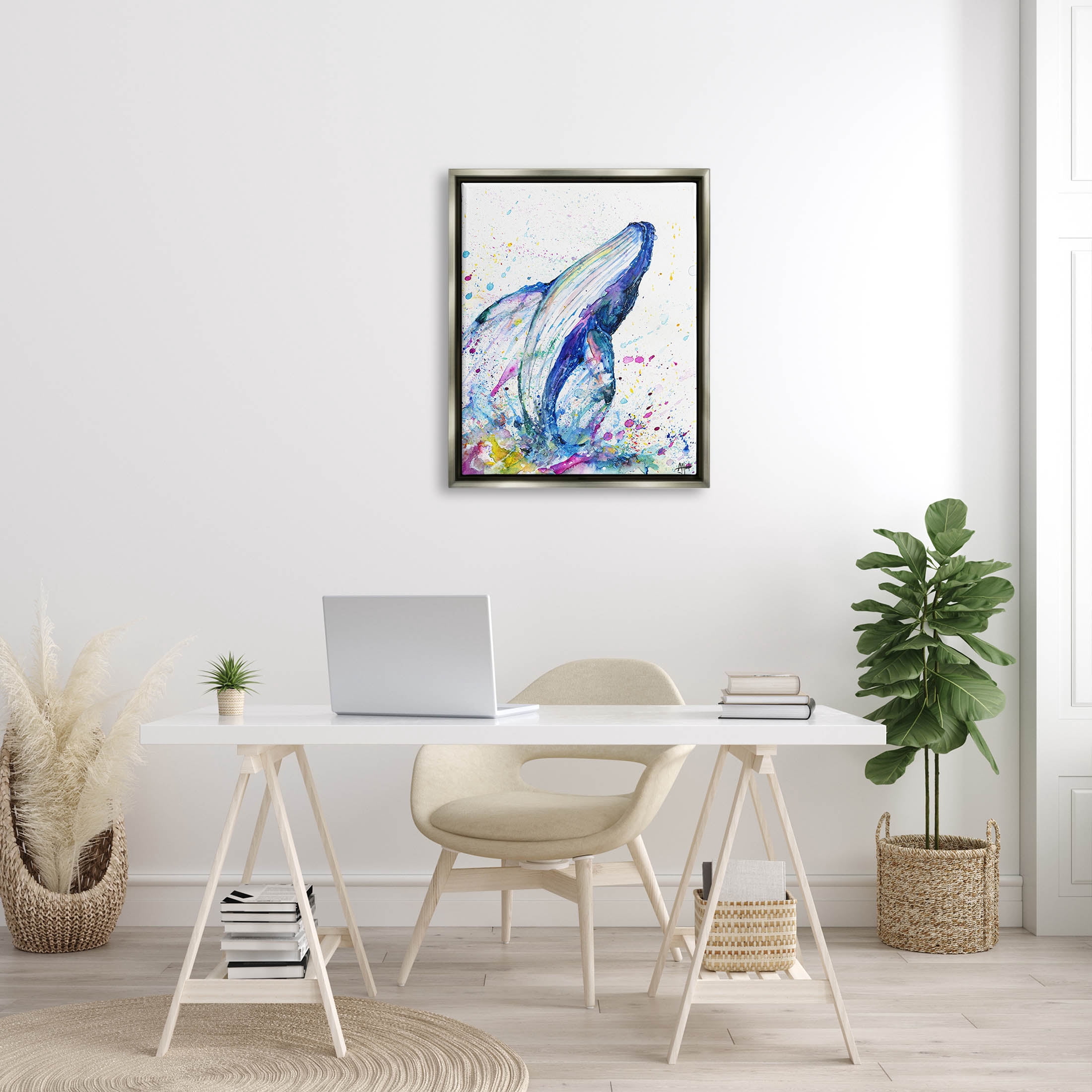 Splashing Whale Bubbles Marine Animals & Insects Graphic Art Luster Gray Framed Art Print Wall Art