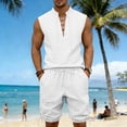 thumbnail image 6 of Mens Linen Sets 2 Piece Outfits Lace up Sleeveless Shirt and Medieval Viking Pirate Shorts Set Vacation Outfit for Men Summer Beach Suits Big and Tall Size S-3XL White, 6 of 8